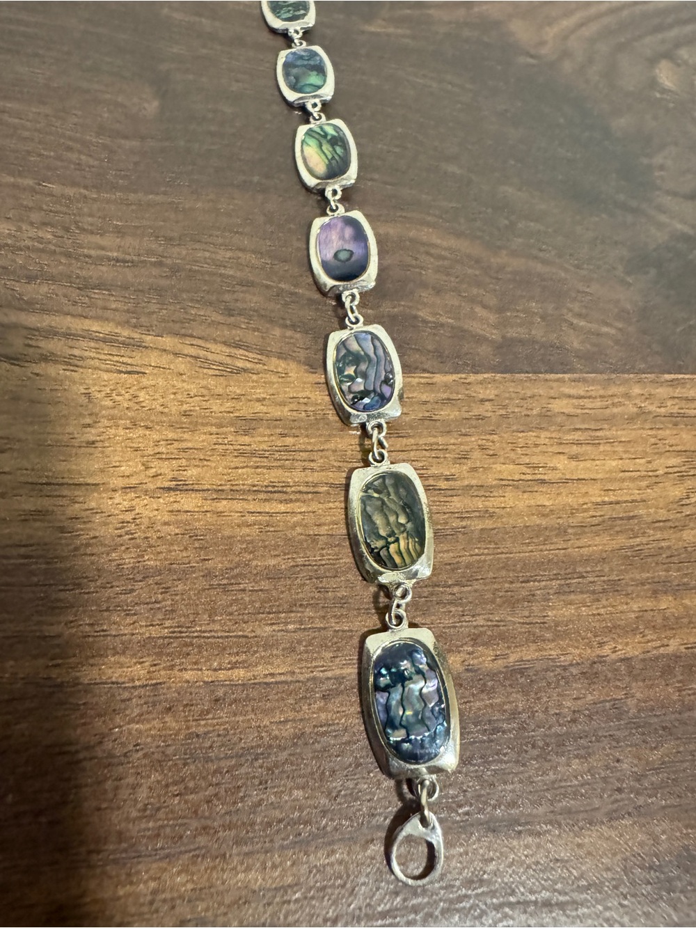 Abalone Shell Inlay Silver Tone Panel Link Bracelet